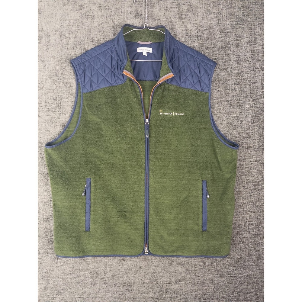 Peter Millar Quilted Vest Mens 2XL Green Color Block Full Zip Golf Outdoor Logo